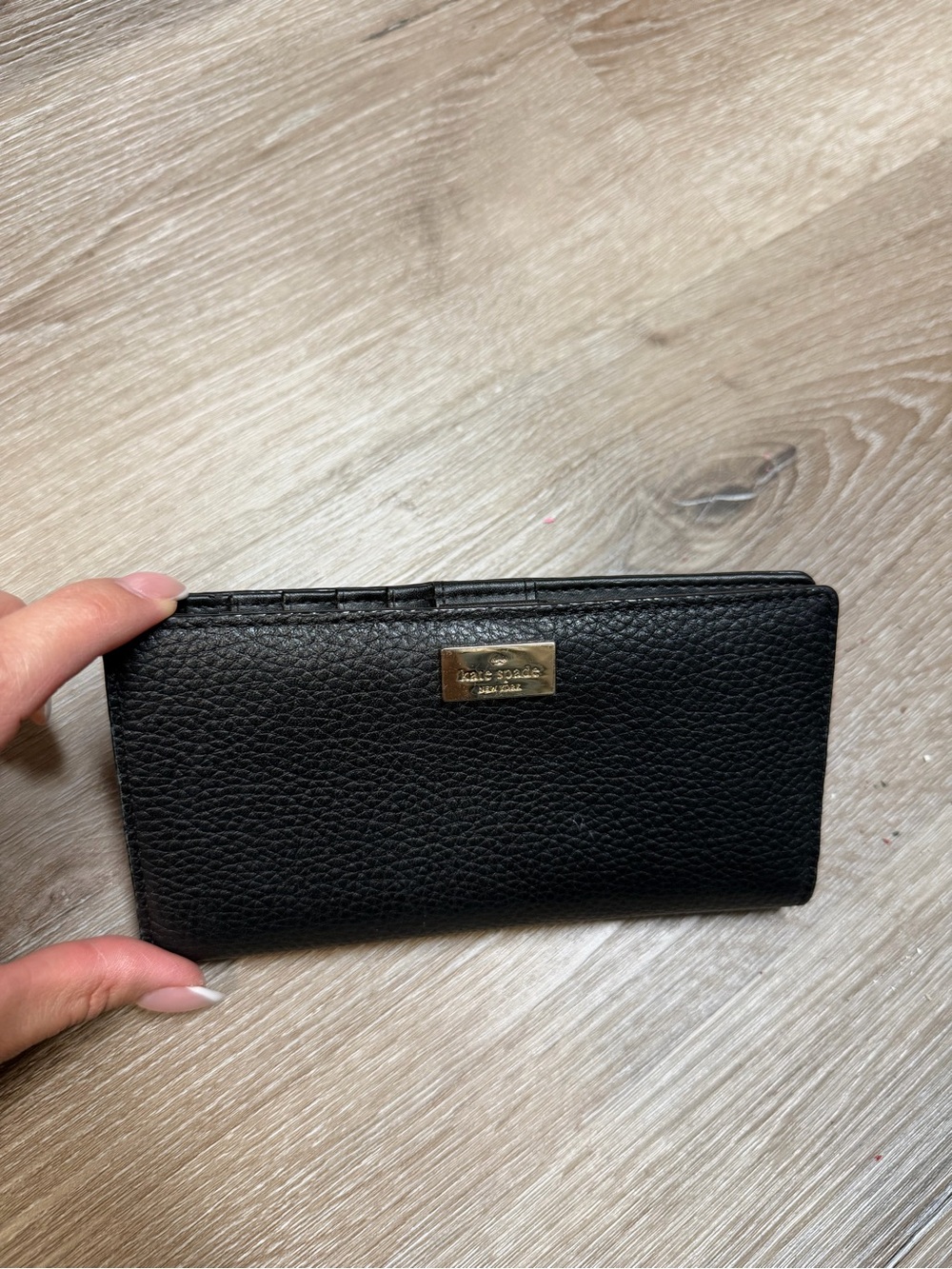 Kate Spade Black Pebbled Leather Bifold Wallet Gold Hardware